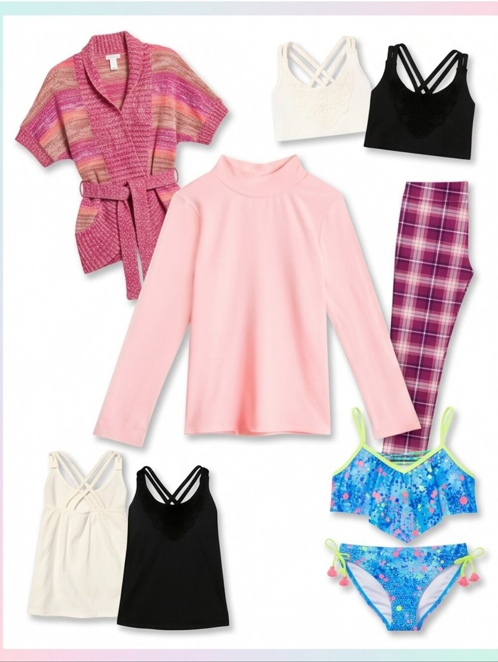 FabKids Old Navy Justice Girls Bundle Plaid Leggings Sweater Swim Suit Lot Sz 14
